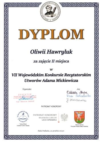 Dyplom Oliwii